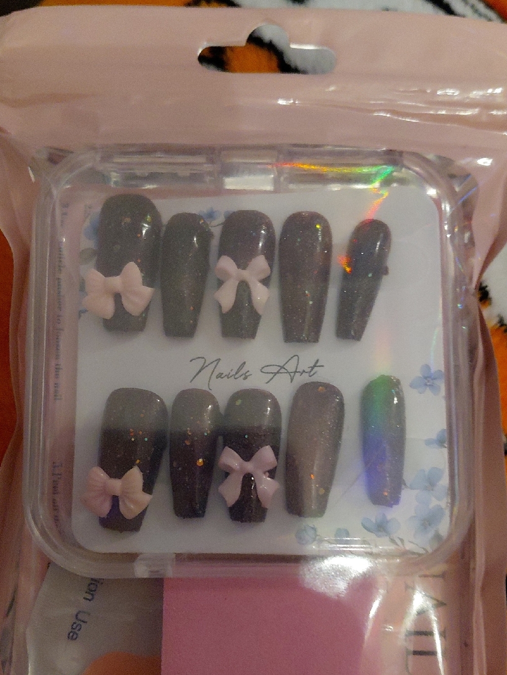 Kids Glitter Bow Press-On Nails - Pink Accents